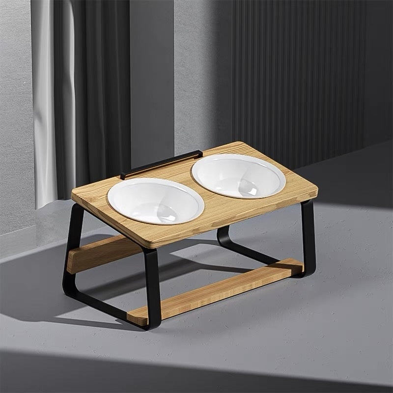 Ceramic Double Pet Feeding Bowl Elevated Neck Protection Design