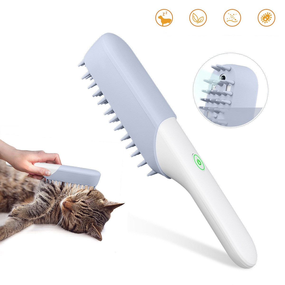 Silicone Pet Massage Brush With Handle For Fur Removal And Grooming