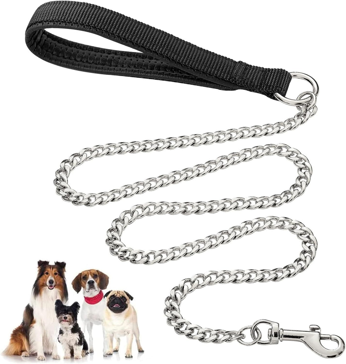 Heavy-Duty Metal Pet Leash Chew-Proof Chain With Padded Handle
