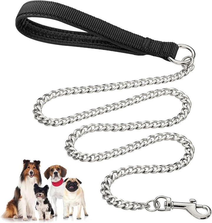 Heavy-Duty Metal Pet Leash Chew-Proof Chain With Padded Handle