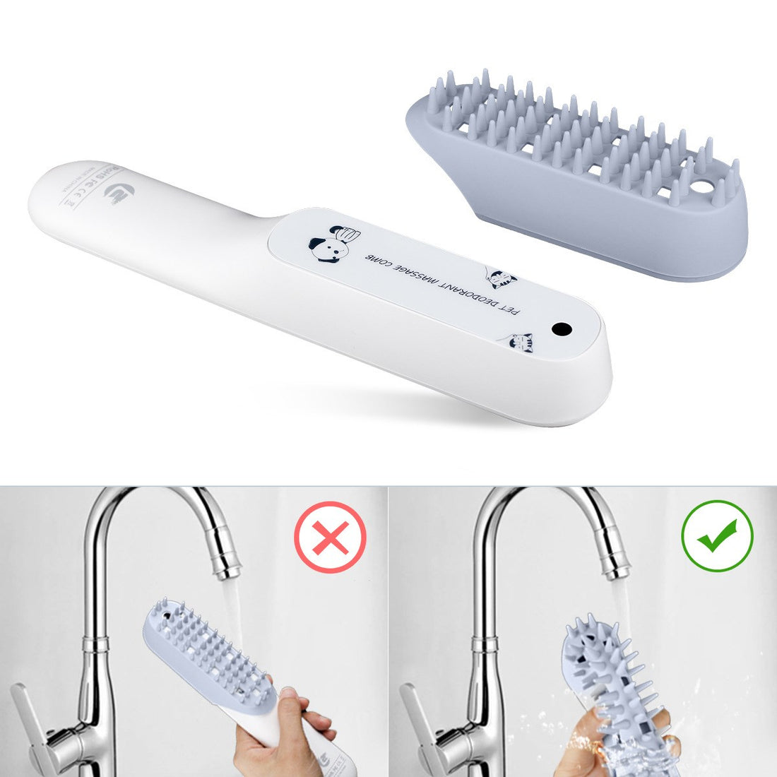 Silicone Pet Massage Brush With Handle For Fur Removal And Grooming