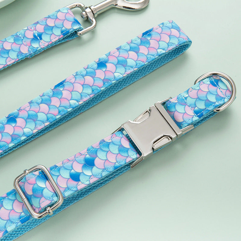 Mermaid Design Pet Collar And Leash Set