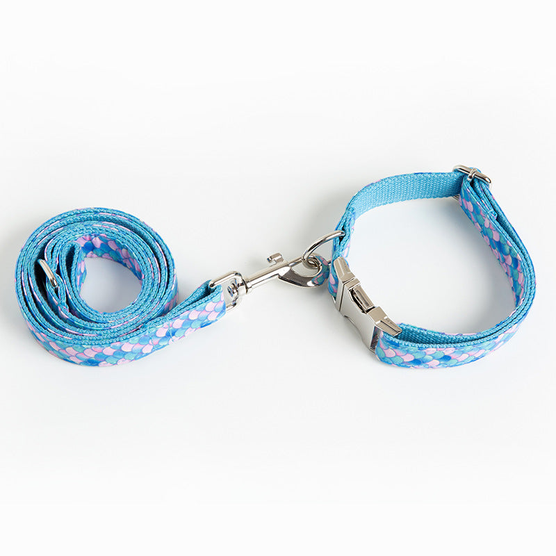 Mermaid Design Pet Collar And Leash Set
