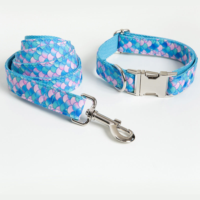 Mermaid Design Pet Collar And Leash Set