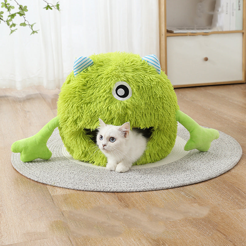 Machine Washable Round Indoor Pet Bed Soft Calming Plush Cushion