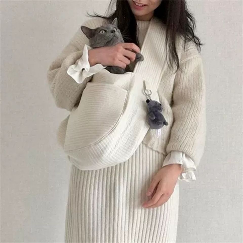 Handmade Pet Carrier Canvas Shoulder Tote Bag for Travel