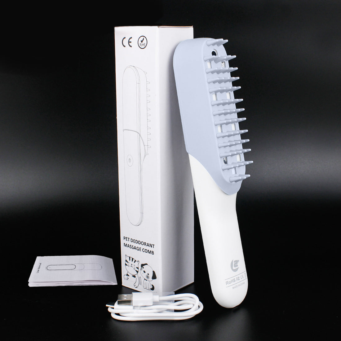 Silicone Pet Massage Brush With Handle For Fur Removal And Grooming