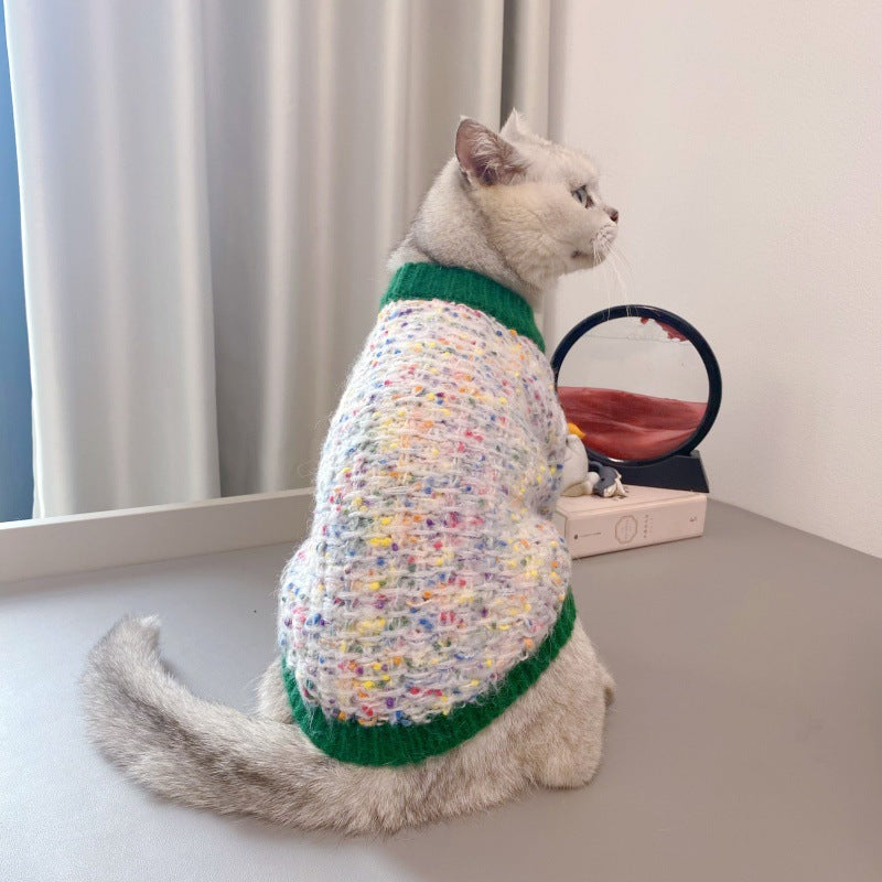 Color-Block Pet Cardigan Sweater Stylish Knit Apparel