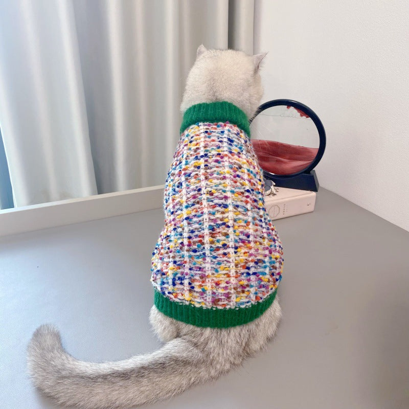 Color-Block Pet Cardigan Sweater Stylish Knit Apparel