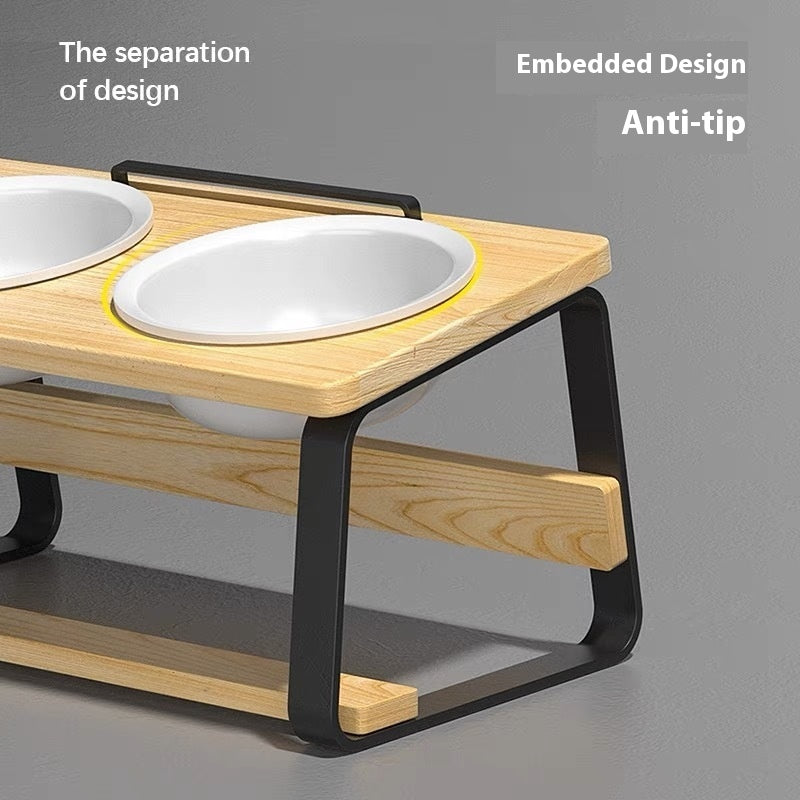 Ceramic Double Pet Feeding Bowl Elevated Neck Protection Design