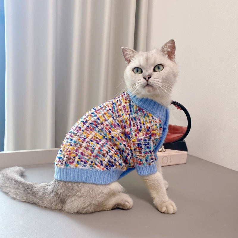 Color-Block Pet Cardigan Sweater Stylish Knit Apparel