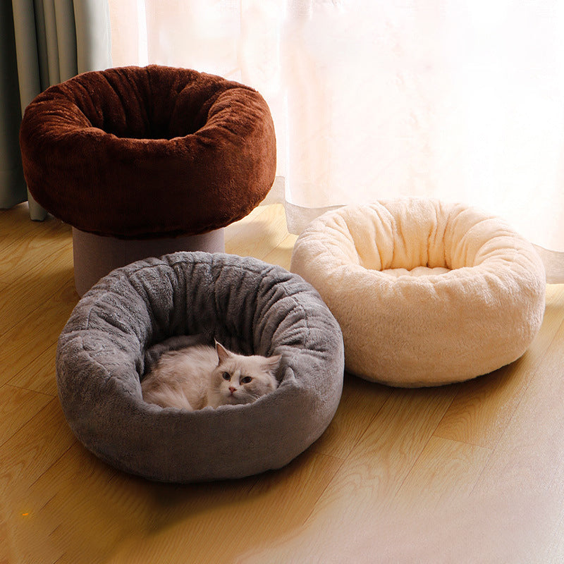 Long Plush Donut Pet Bed Soft Fluffy Cozy Cushion Mat
