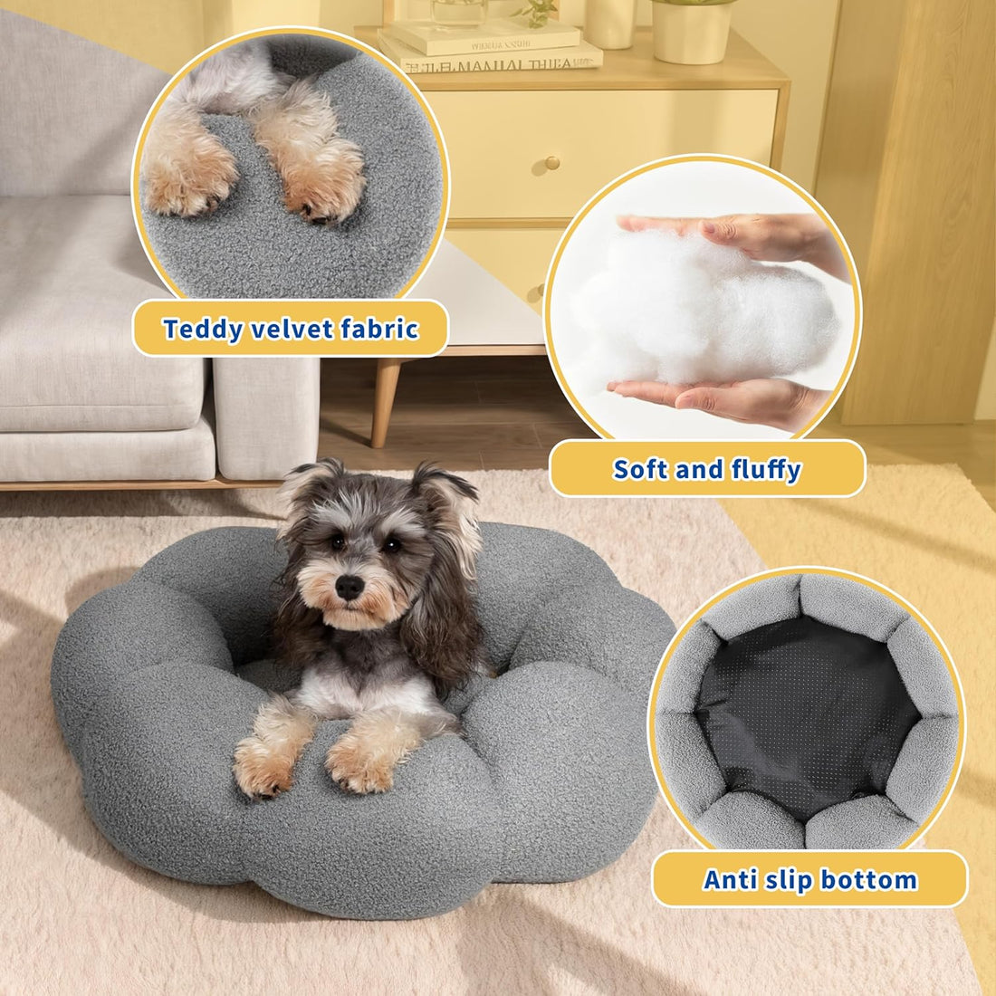 Fluffy Round Plush Donut Bed Soft Calming Indoor Pet Cushion