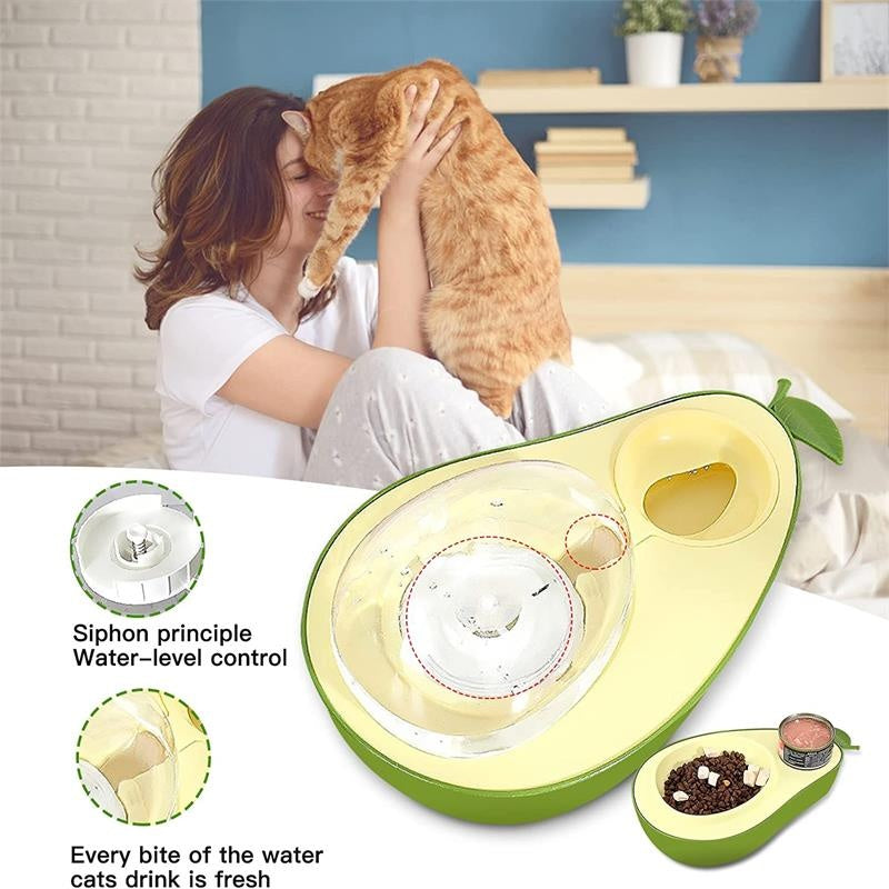 Automatic Pet Water Bottle And Slow Feeding Bowl Avocado Shape
