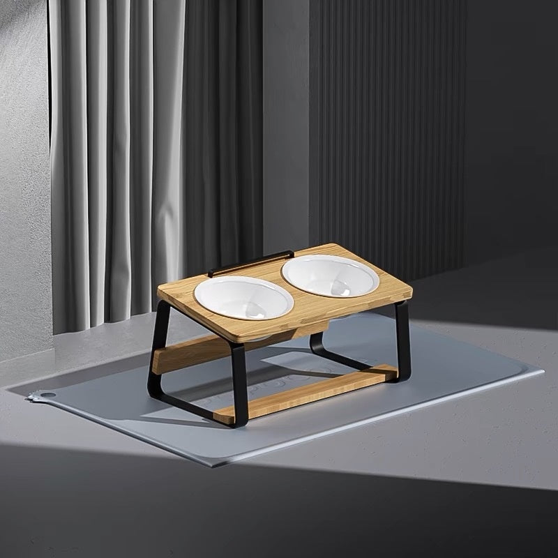 Ceramic Double Pet Feeding Bowl Elevated Neck Protection Design