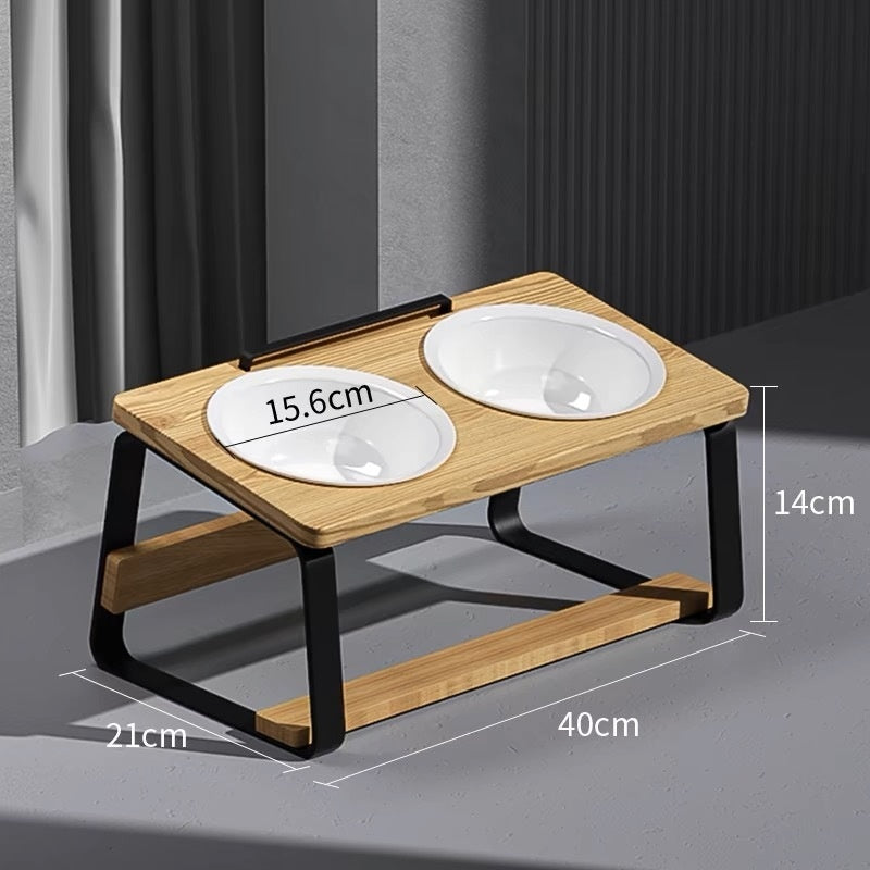 Ceramic Double Pet Feeding Bowl Elevated Neck Protection Design