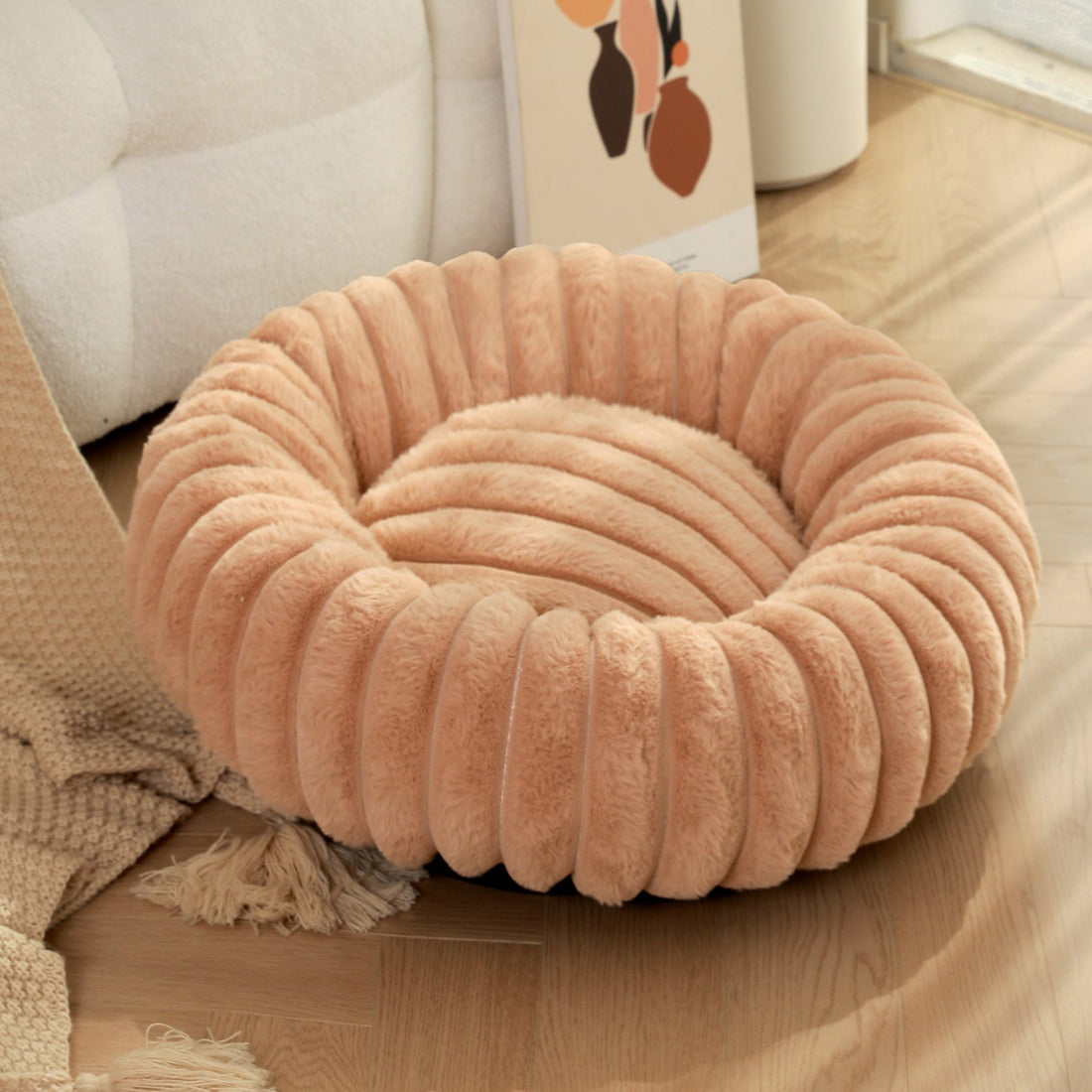 Plush Round Pet Bed Long Hair Warm Comfortable Winter Nest