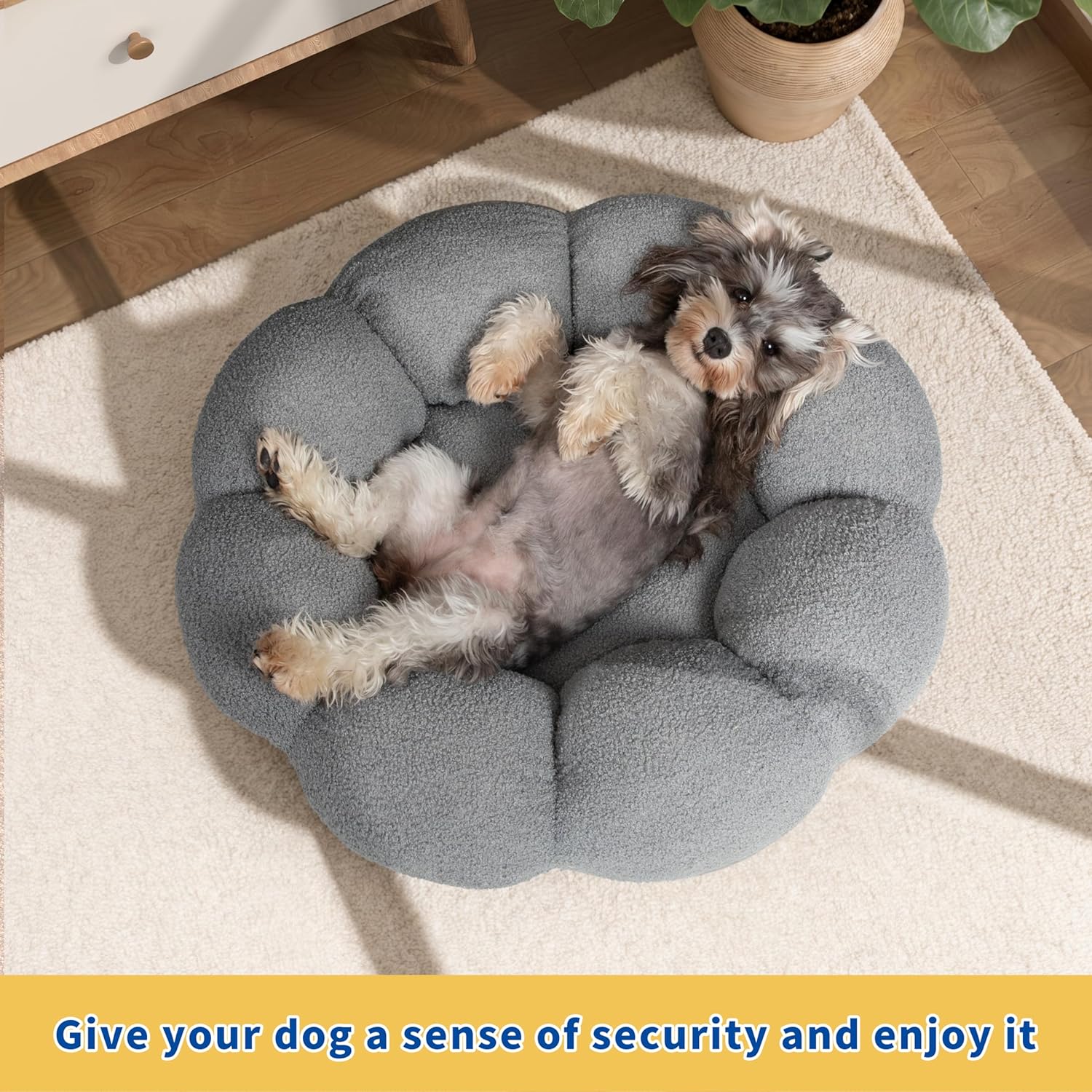 Fluffy Round Plush Donut Bed Soft Calming Indoor Pet Cushion