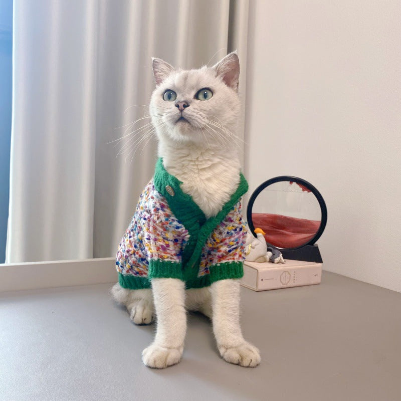 Color-Block Pet Cardigan Sweater Stylish Knit Apparel