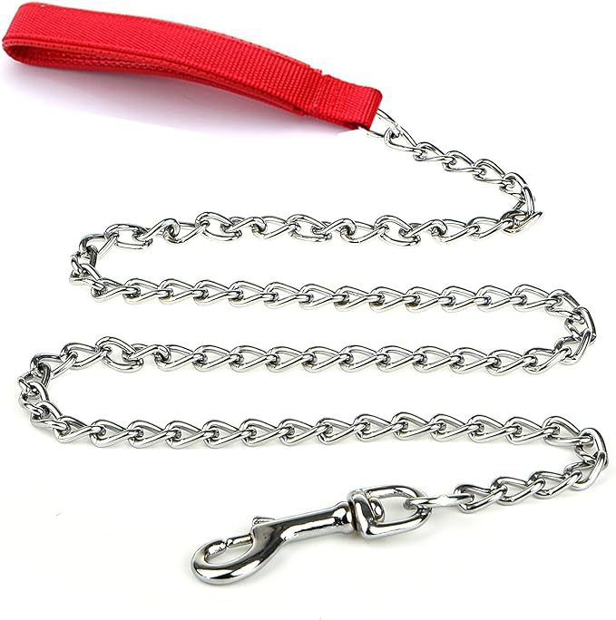 Heavy-Duty Metal Pet Leash Chew-Proof Chain With Padded Handle