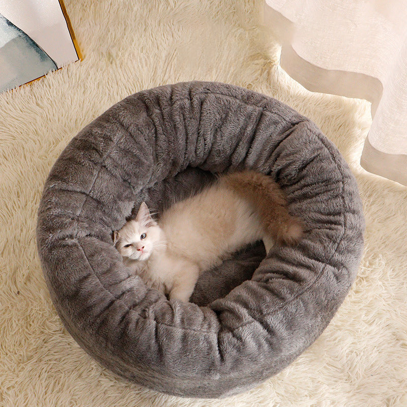 Long Plush Donut Pet Bed Soft Fluffy Cozy Cushion Mat