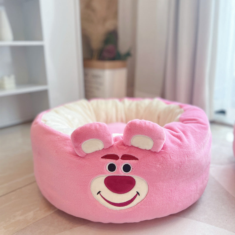 Cartoon Plush Pet Nest Cushion Round Soft Bed For All Seasons