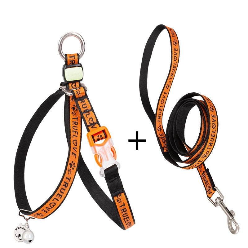 Adjustable Pet Harness Vest With Bell And Chest Strap Leash