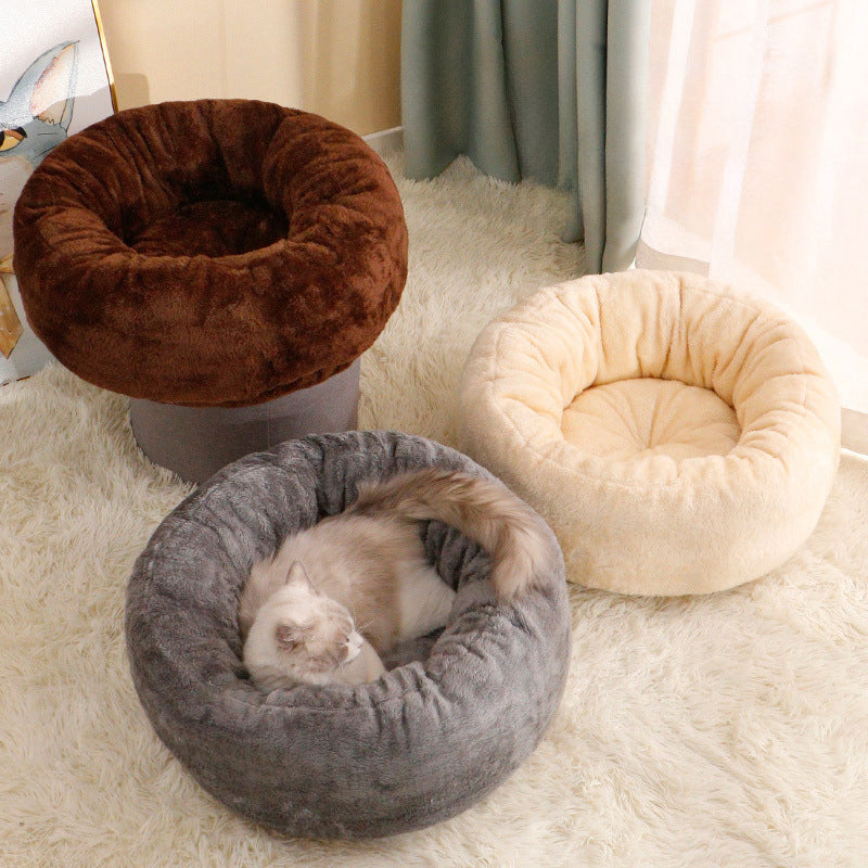Long Plush Donut Pet Bed Soft Fluffy Cozy Cushion Mat