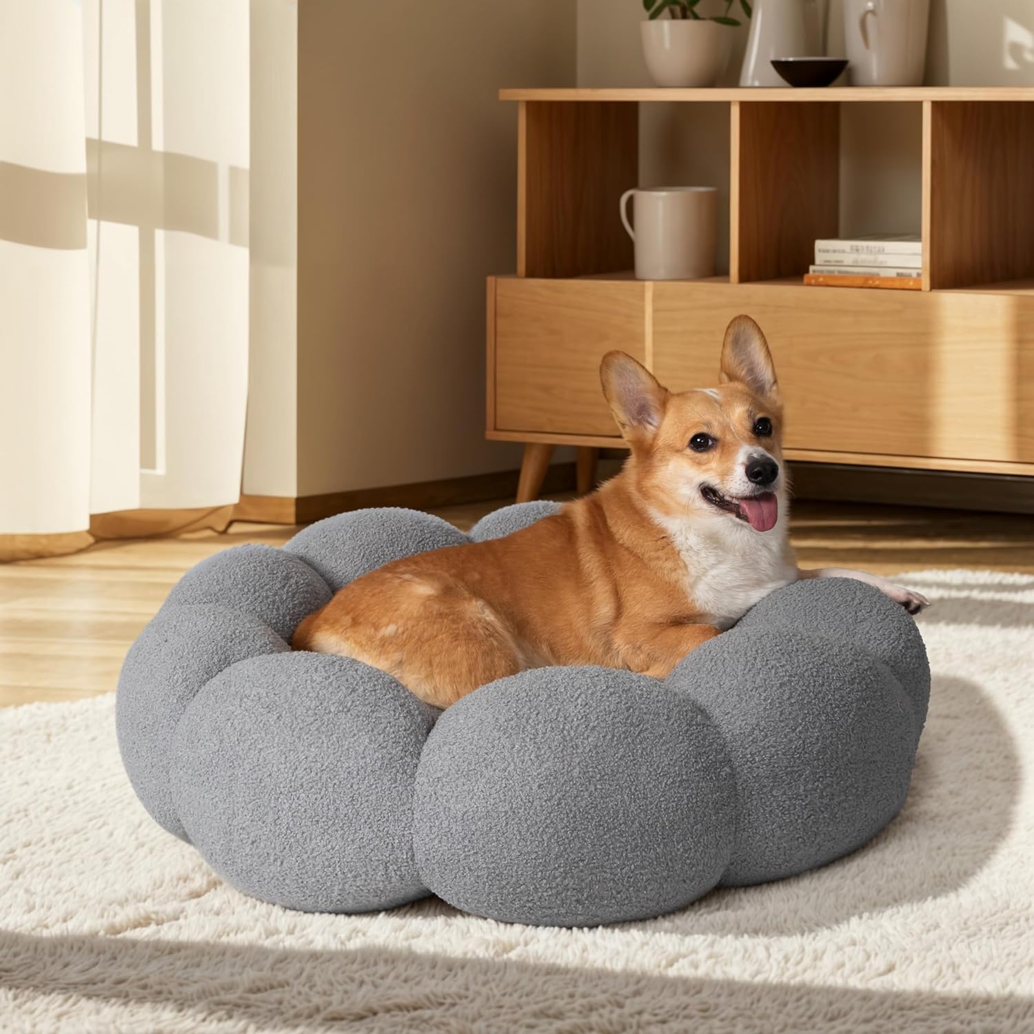 Fluffy Round Plush Donut Bed Soft Calming Indoor Pet Cushion
