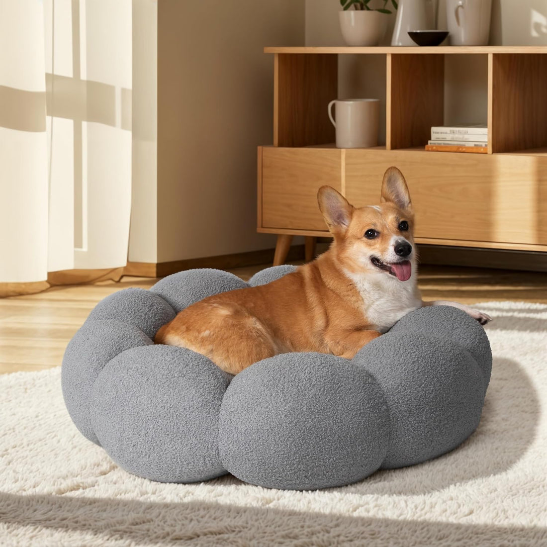Fluffy Round Plush Donut Bed Soft Calming Indoor Pet Cushion