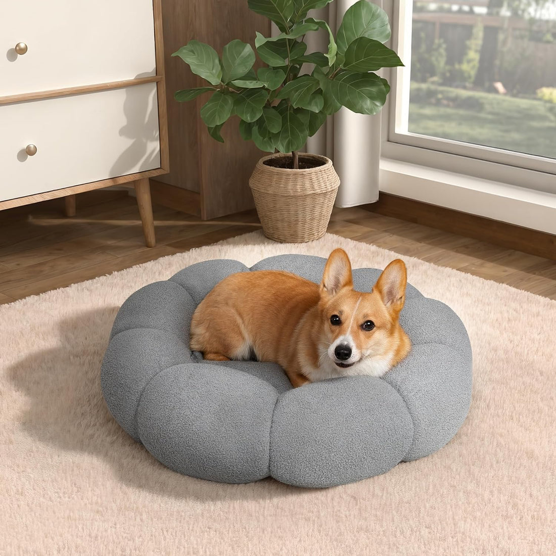 Fluffy Round Plush Donut Bed Soft Calming Indoor Pet Cushion