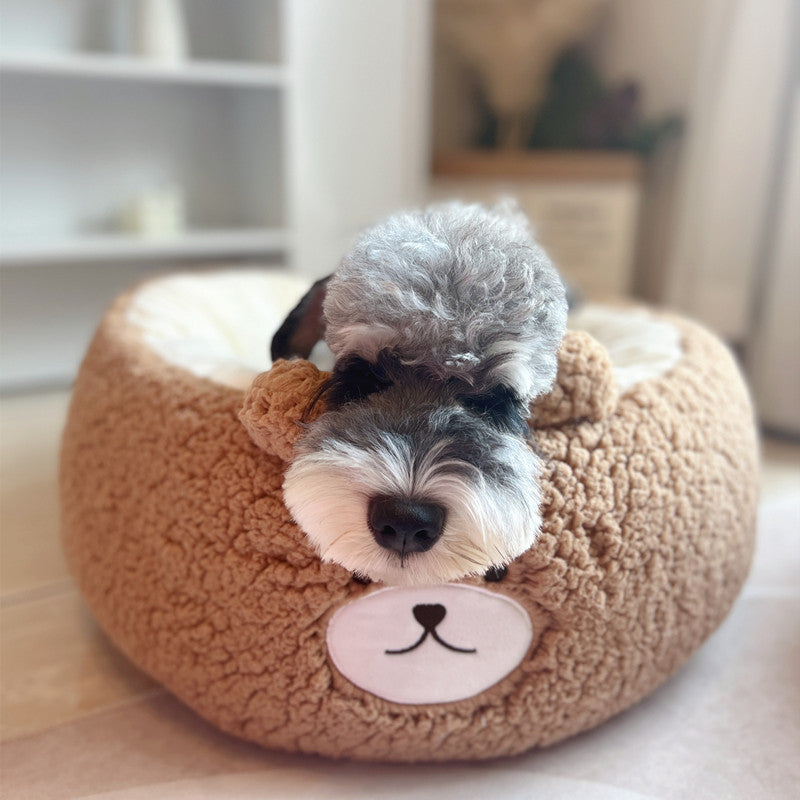 Cartoon Plush Pet Nest Cushion Round Soft Bed For All Seasons