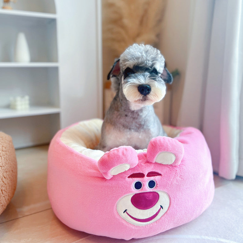 Cartoon Plush Pet Nest Cushion Round Soft Bed For All Seasons