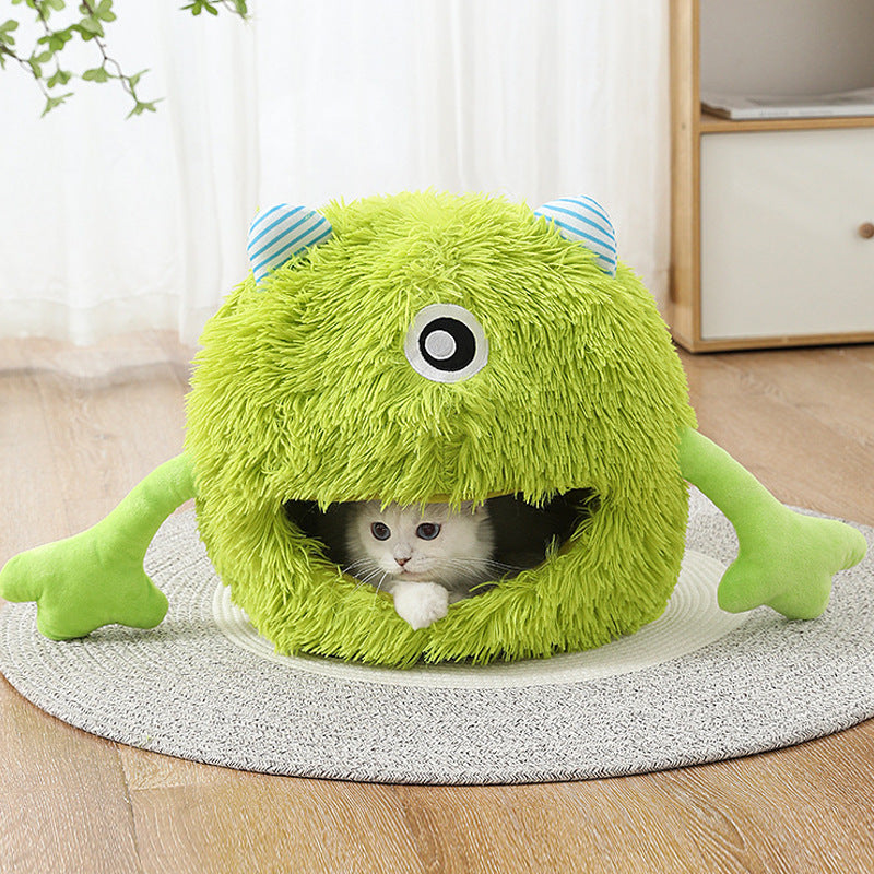 Machine Washable Round Indoor Pet Bed Soft Calming Plush Cushion