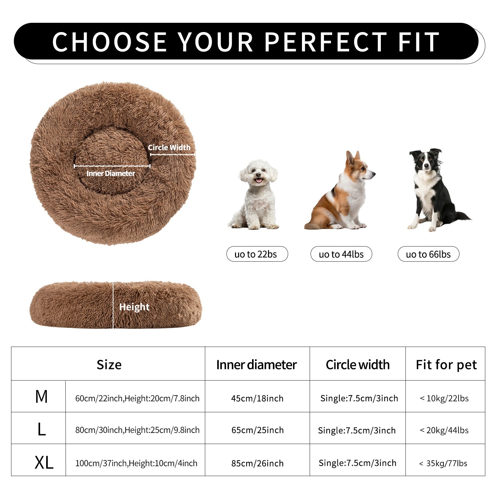 Indoor Round Donut Pet Bed Soft Washable Comfortable Design