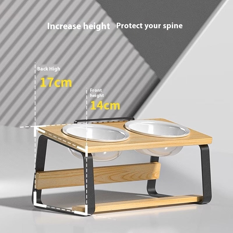 Ceramic Double Pet Feeding Bowl Elevated Neck Protection Design
