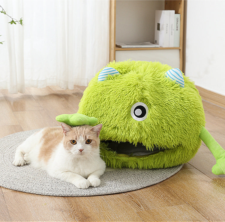 Machine Washable Round Indoor Pet Bed Soft Calming Plush Cushion