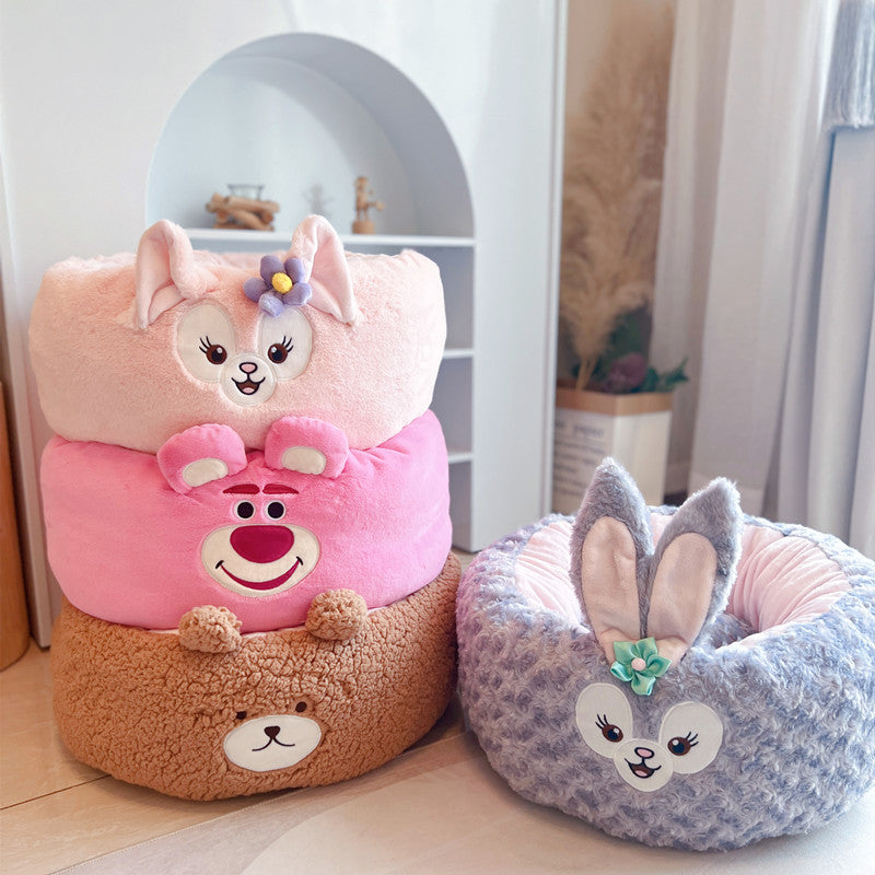Cartoon Plush Pet Nest Cushion Round Soft Bed For All Seasons
