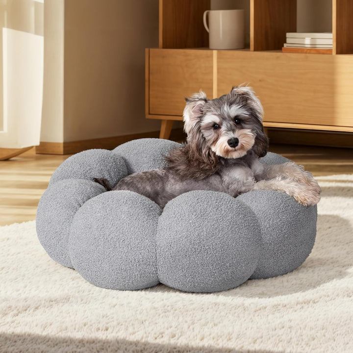 Fluffy Round Plush Donut Bed Soft Calming Indoor Pet Cushion