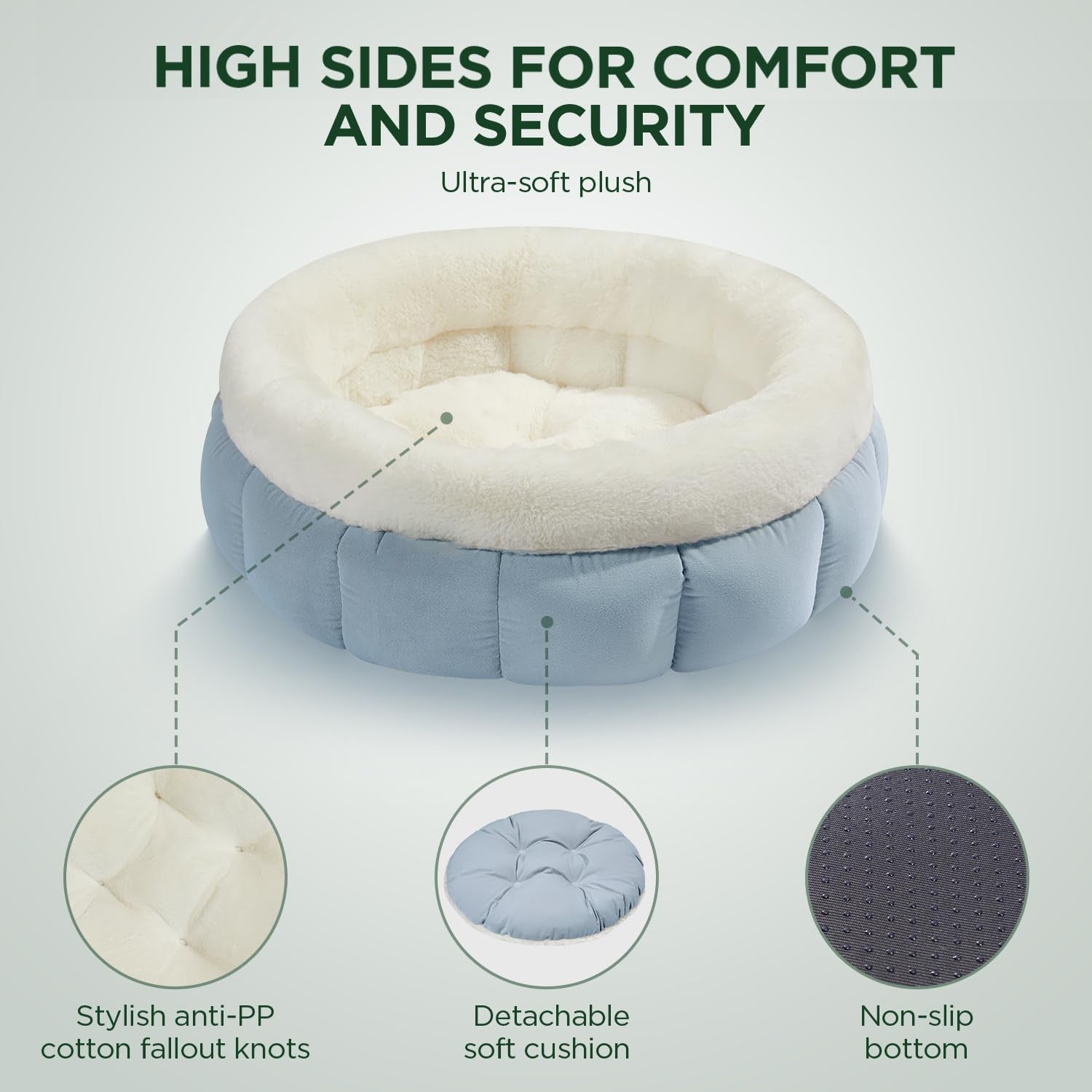Round Donut Pet Bed Washable Anti Slip Comfortable Design