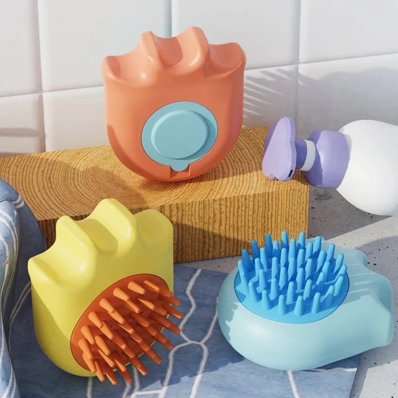 Pet Bath and Massage Brush with Shampoo Dispenser