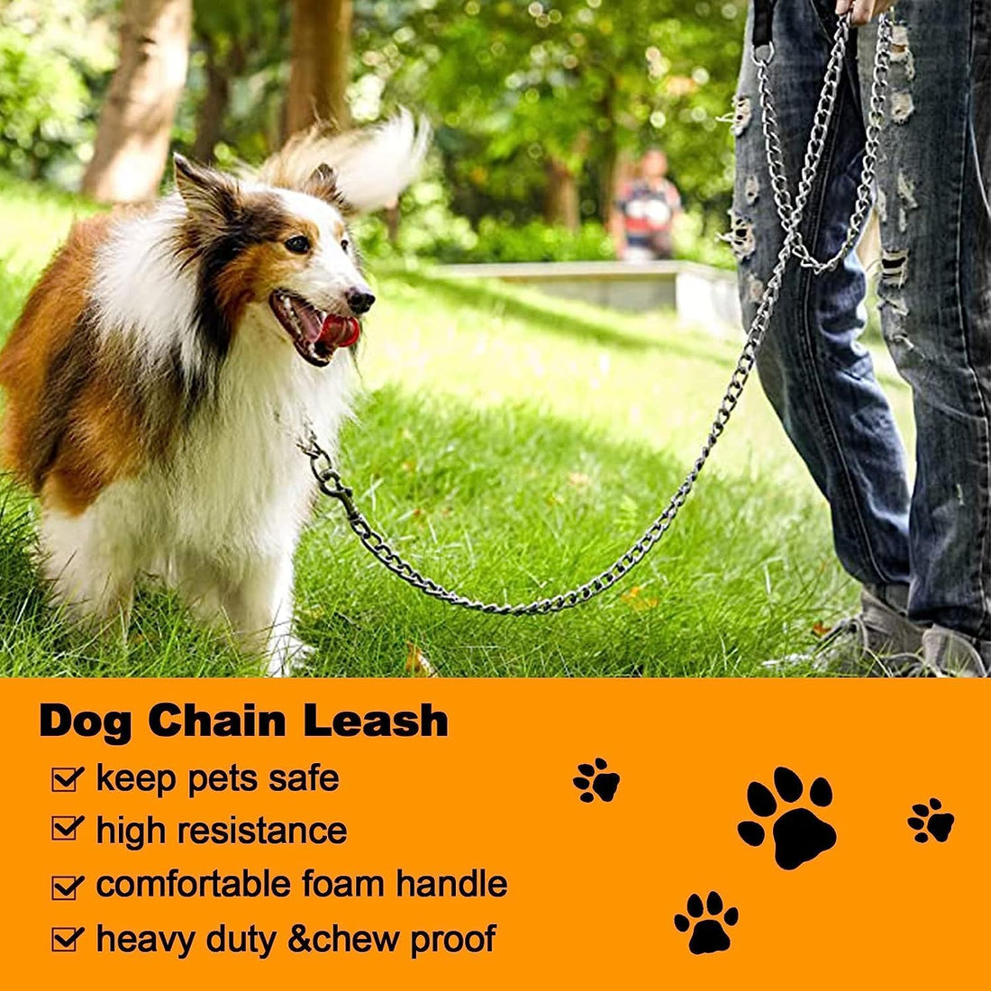 Heavy-Duty Metal Pet Leash Chew-Proof Chain With Padded Handle