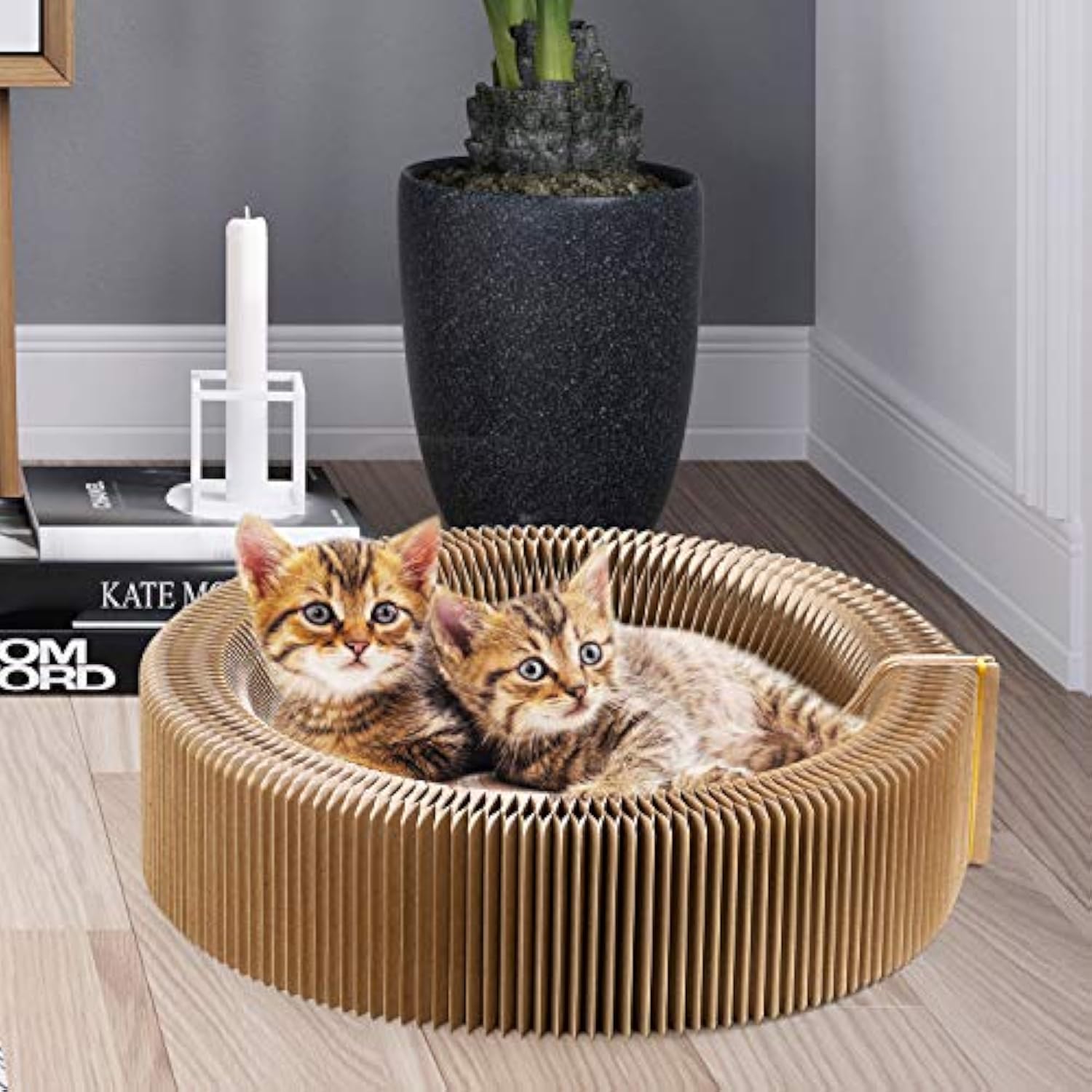 Collapsible Round Cardboard Pet Scratcher And Lounge Bed