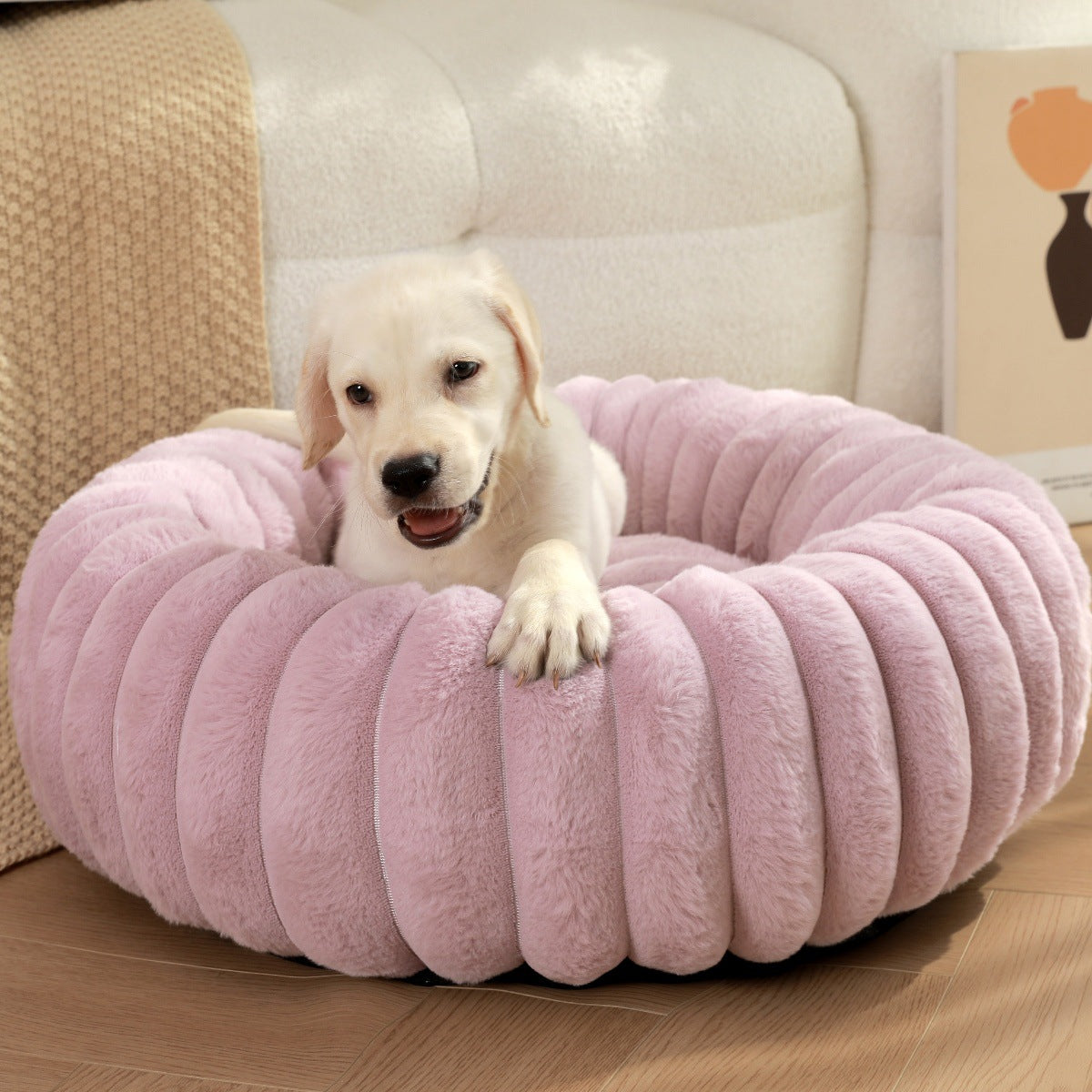 Plush Round Pet Bed Long Hair Warm Comfortable Winter Nest