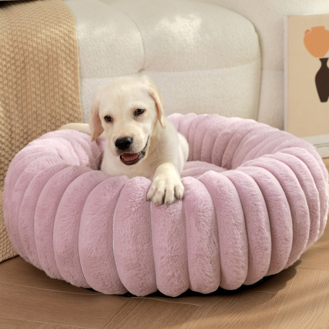 Plush Round Pet Bed Long Hair Warm Comfortable Winter Nest