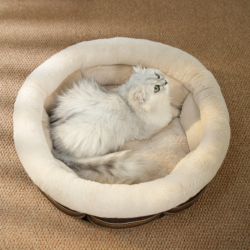 Round Linen Pet Bed Non-Slip Comfortable Nest