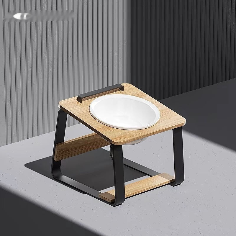 Ceramic Double Pet Feeding Bowl Elevated Neck Protection Design