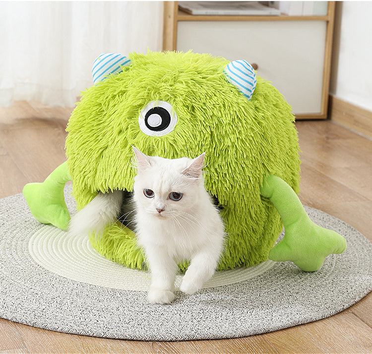 Machine Washable Round Indoor Pet Bed Soft Calming Plush Cushion