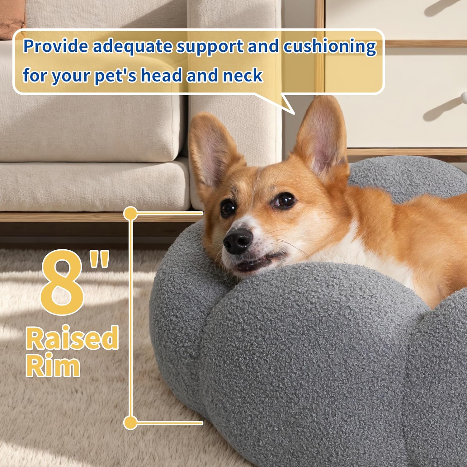 Fluffy Round Plush Donut Bed Soft Calming Indoor Pet Cushion