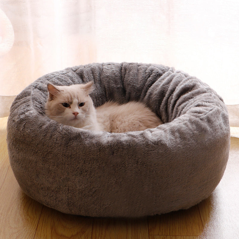 Long Plush Donut Pet Bed Soft Fluffy Cozy Cushion Mat